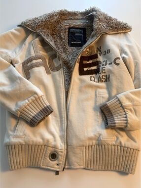 Energie Beige Cotton and Acrylic Fleece Lined Jacket Large